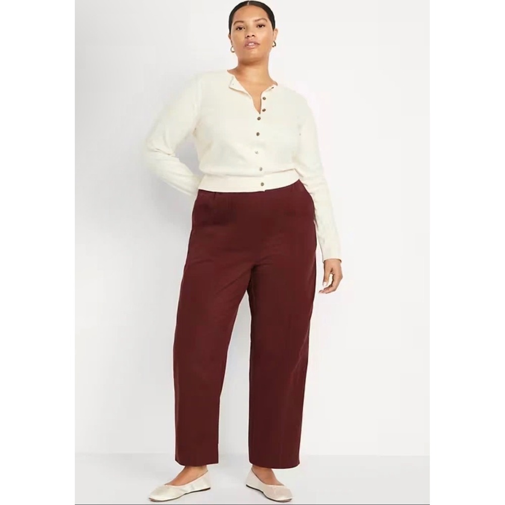 Old Navy High-Waisted Barrel Ankle Pants Rust Brown Tall Elastic Waist XL Tall